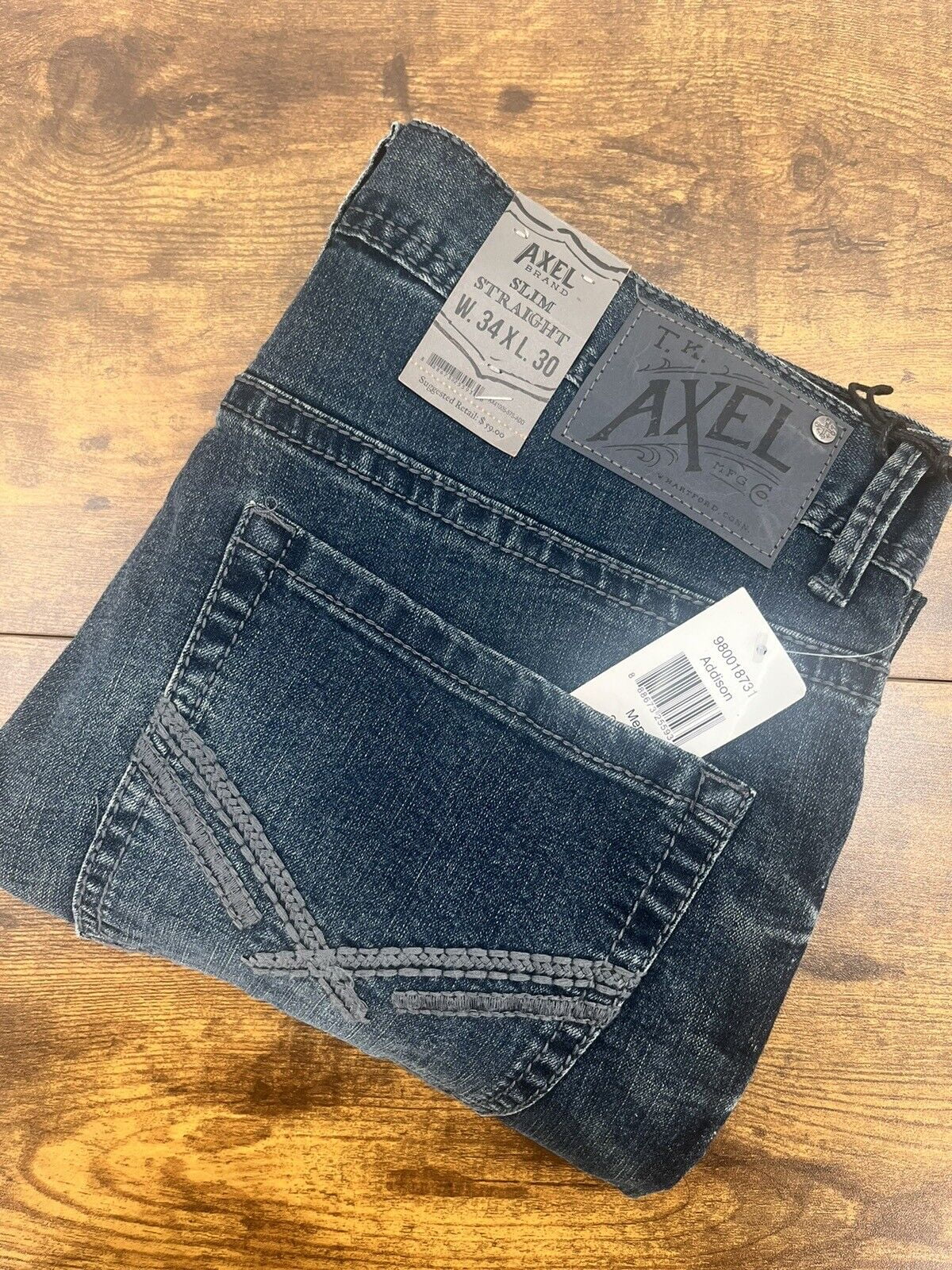 TK Axel Mens Slim Straight Denim Jeans Medium Wash (Addison, 32X34
