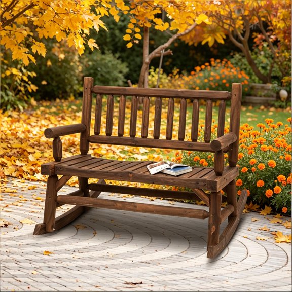 TK Backyard Loveseat,Wooden Rocking Chair,Garden Rocking Bench