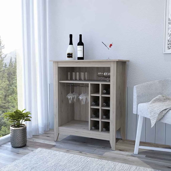 TK Bar Cabinet Castle One Open Shelf Six Wine Cubbies Light Gray Finish