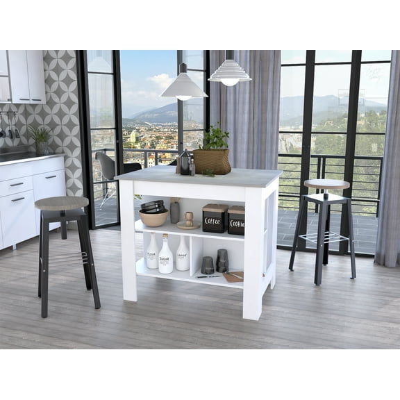 TK Brooklyn Kitchen Island Three Concealed Shelves