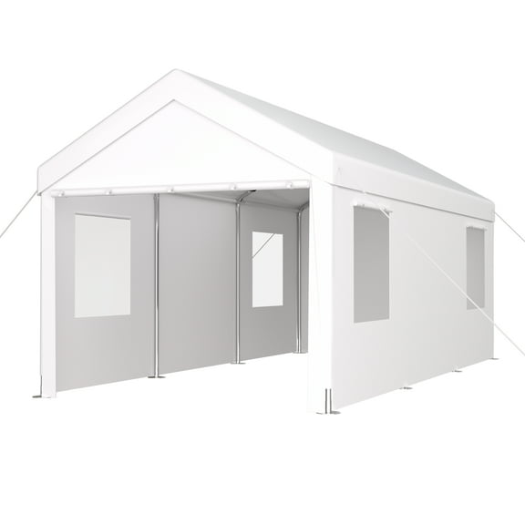 TK Carport 10' x 20' Portable Garage Heavy Duty Car Port Canopy with 2 Roll-up Doors & 4 Ventilated Windows for Car Truck Boat Garden Tools ,white