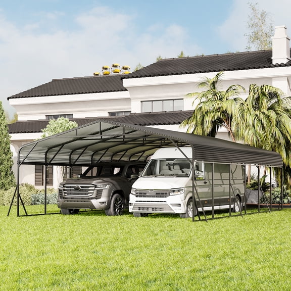 TK Carport Canopy 20'X30' Heavy Duty Car Port Galvanized Steel Roof Reinforced Stable Triangle Frame for Snowy Windy Met
