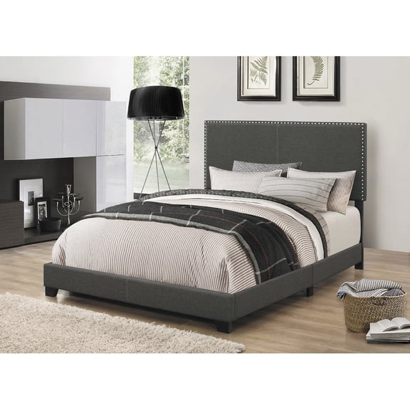 TK Charcoal Queen Bed with Nailhead Trim