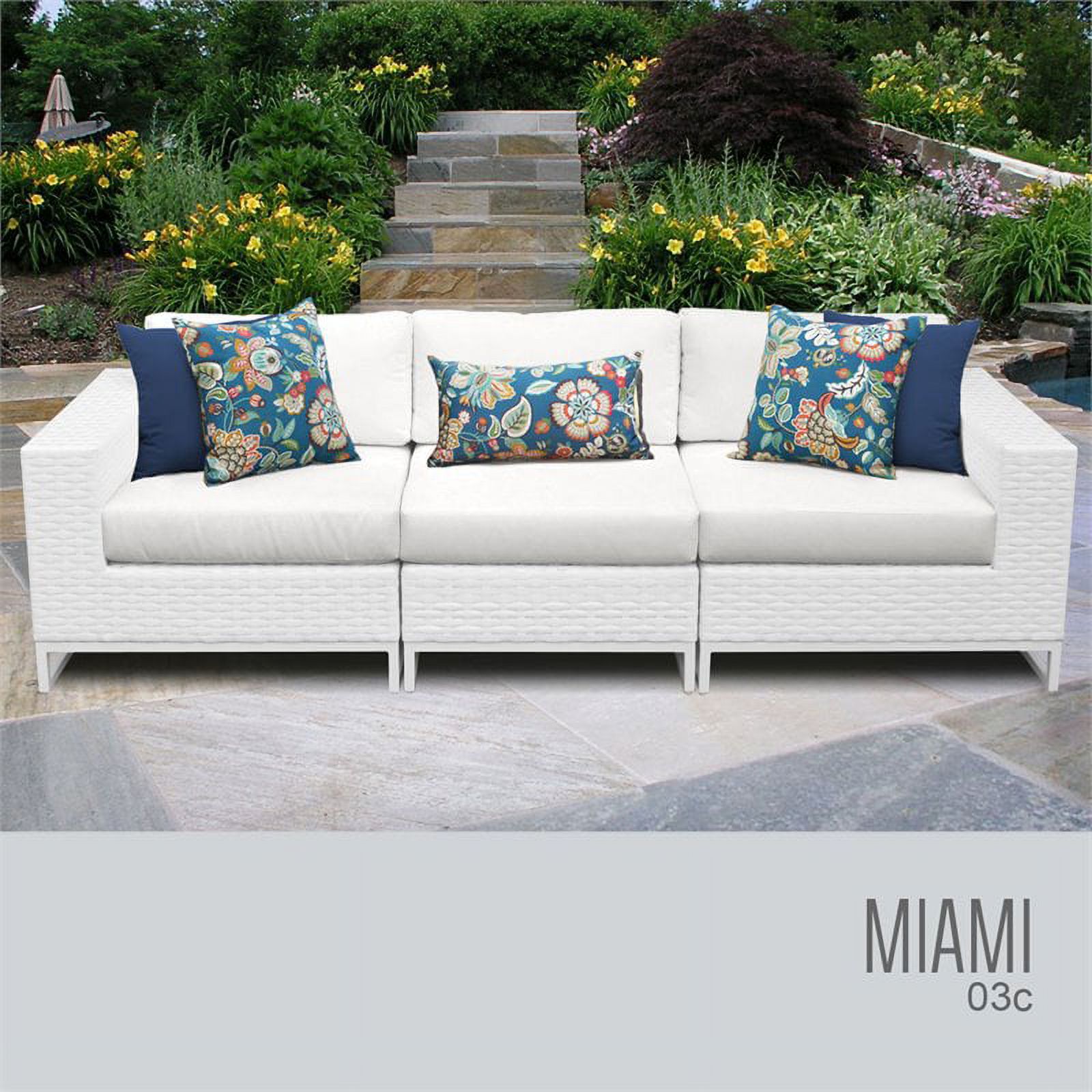 TK Classic Miami 3 Piece Hand Woven Wicker Patio Sofa in White - image 1 of 5
