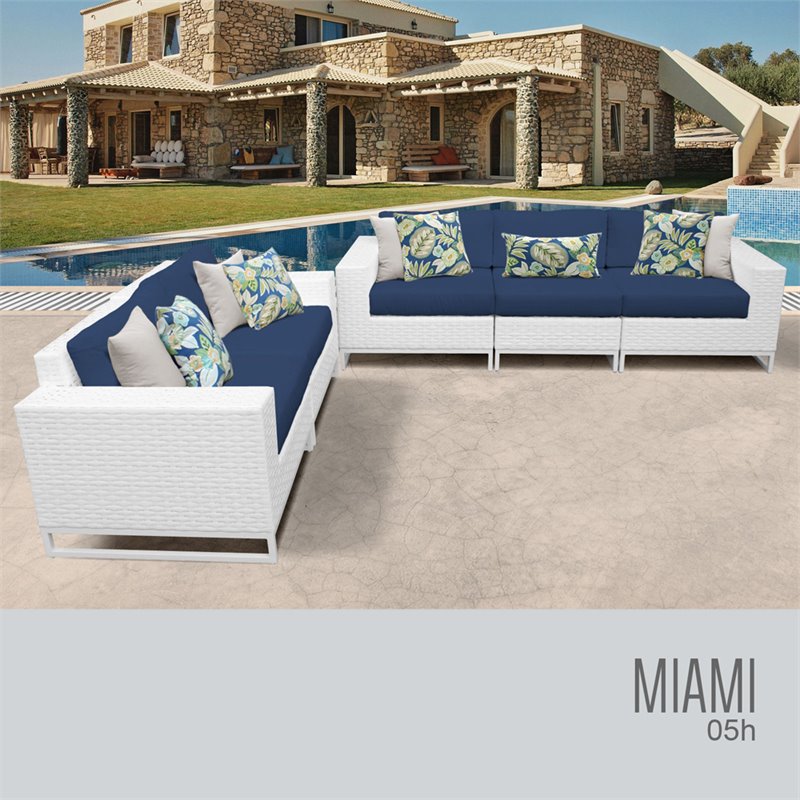 TK Classic Miami 5 Piece Wicker Patio Sofa Set in Blue - image 1 of 2
