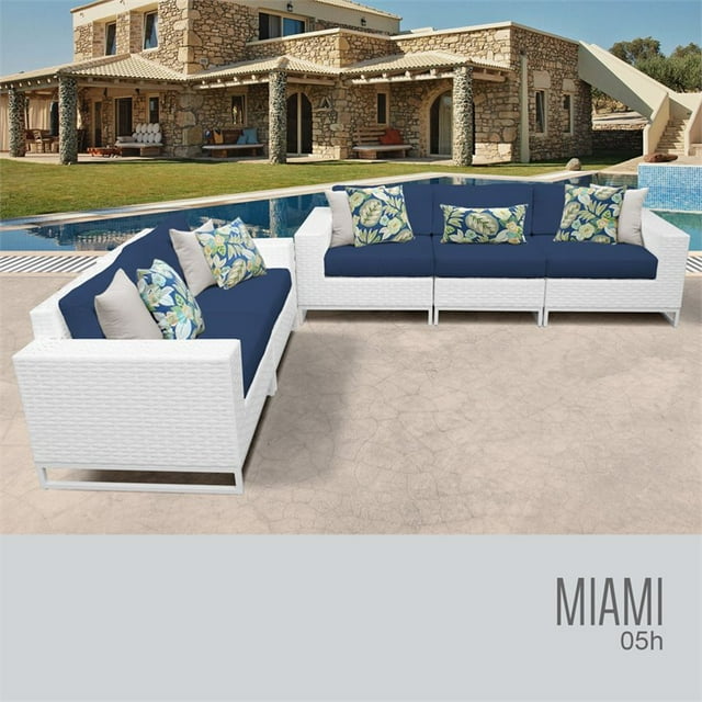 TK Classic Miami 5 Piece Wicker Patio Sofa Set in Blue