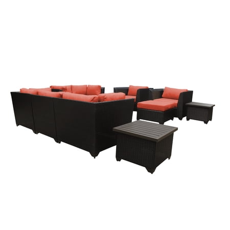 TK Classics Barbados 12 Piece Wicker Outdoor Sectional Seating Group with Storage Coffee Table and End Tables, Tangerine