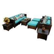 TK Classics Barbados Wicker 10 Piece Patio Conversation Set with 2 Sets of Cushion Covers