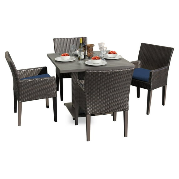TK Classics Barbados Wicker 5 Piece Square Patio Dining Set with Arm Chairs