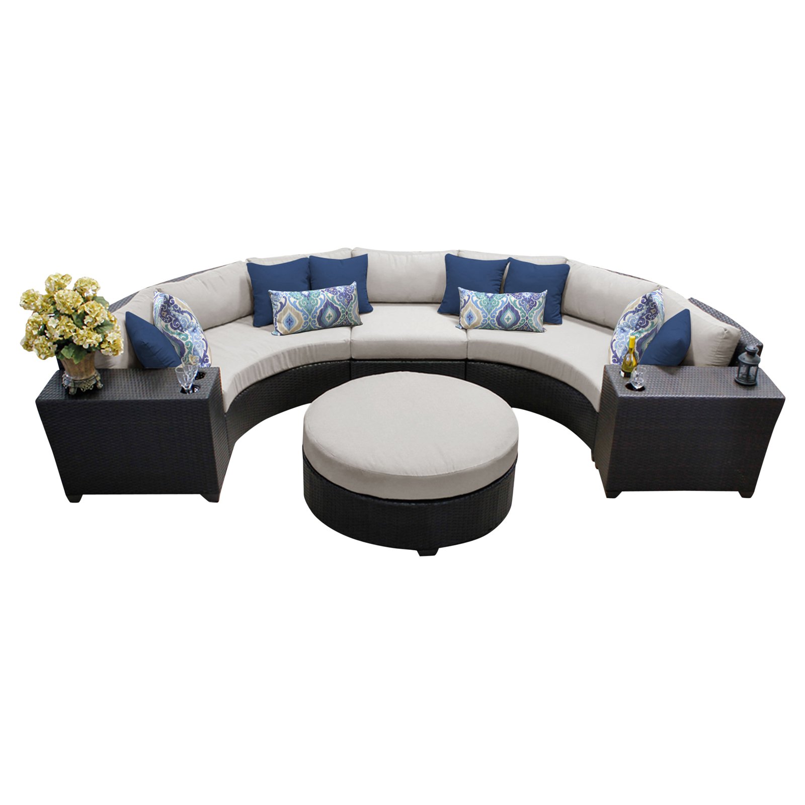 TK Classics Barbados Wicker 6 Piece Patio Conversation Set with Round Coffee Table and 2 Sets of Cushion Covers - image 1 of 2