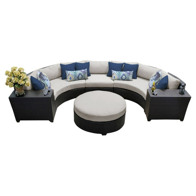 TK Classics Barbados Wicker 6 Piece Patio Conversation Set with Round Coffee Table and 2 Sets of Cushion Covers