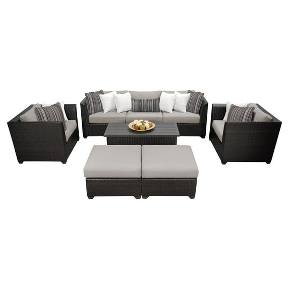 TK Classics Barbados Wicker 8 Piece Patio Conversation Set with Ottoman and 2 Sets of Cushion Covers
