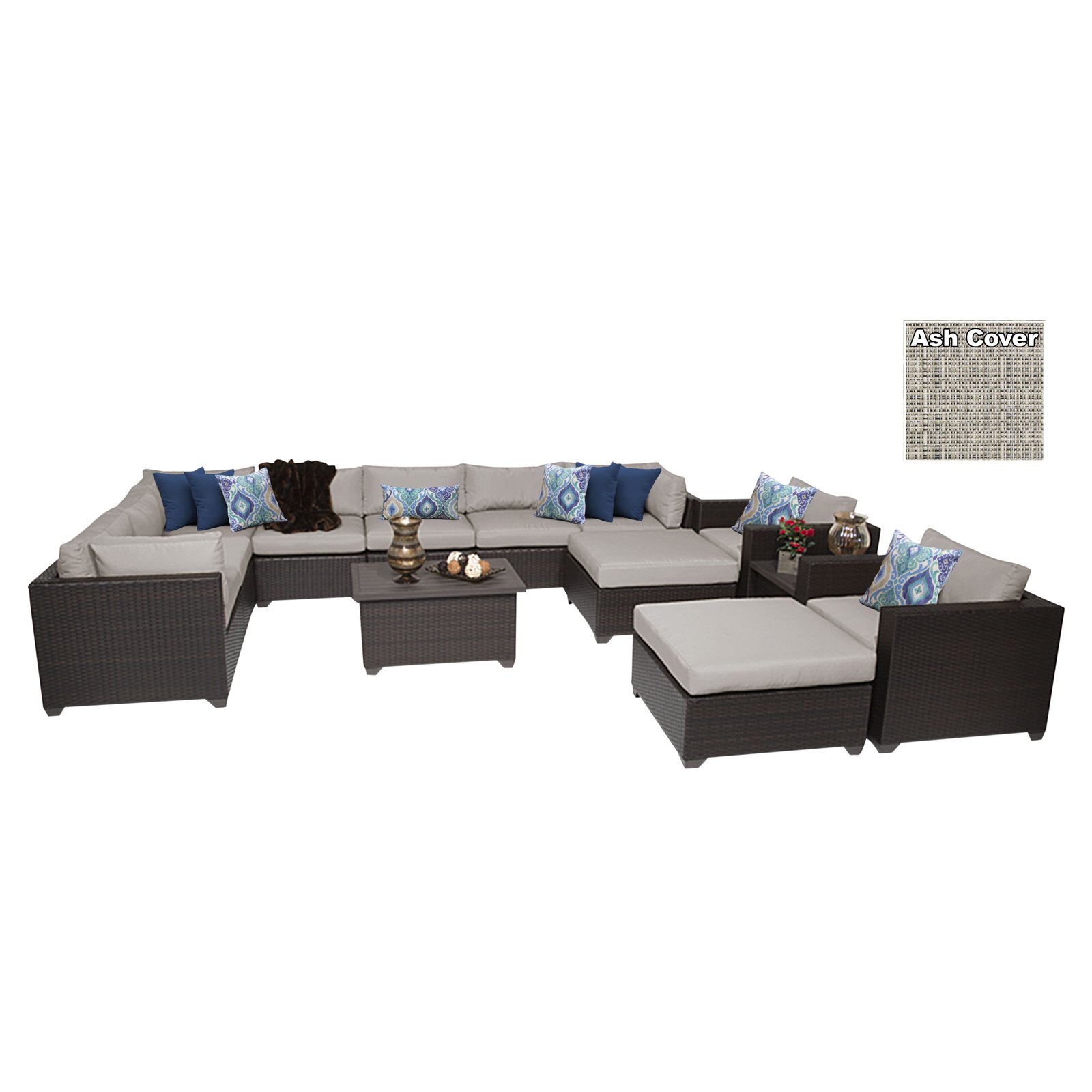 TK Classics Belle Wicker 13 Piece Patio Conversation Set with 2 Sets of Cushion Covers - image 1 of 2