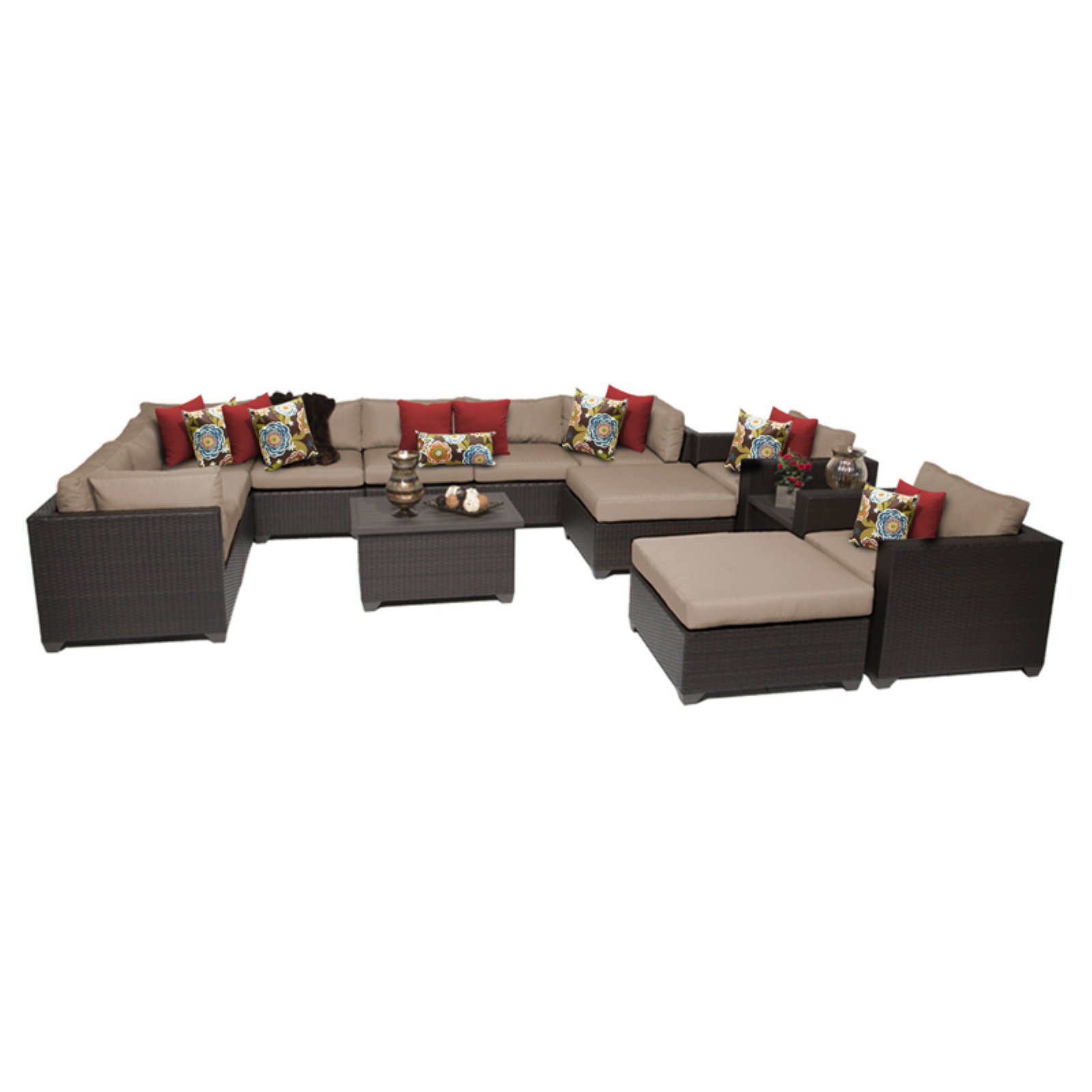 TK Classics Belle Wicker 13 Piece Patio Conversation Set with 2 Sets of Cushion Covers - image 1 of 2