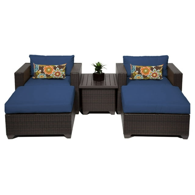 TK Classics Belle Wicker 5 Piece Patio Conversation Set with Ottoman and 2 Sets of Cushion Covers