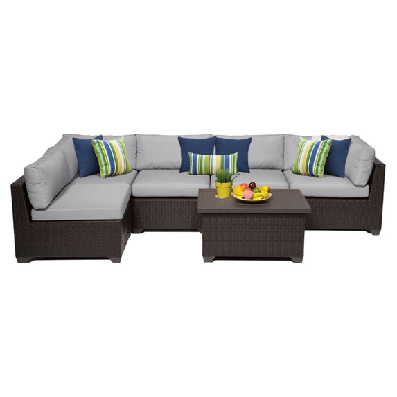 TK Classics Belle Wicker 6 Piece Patio Conversation Set with Coffee Table and 2 Sets of Cushion Covers