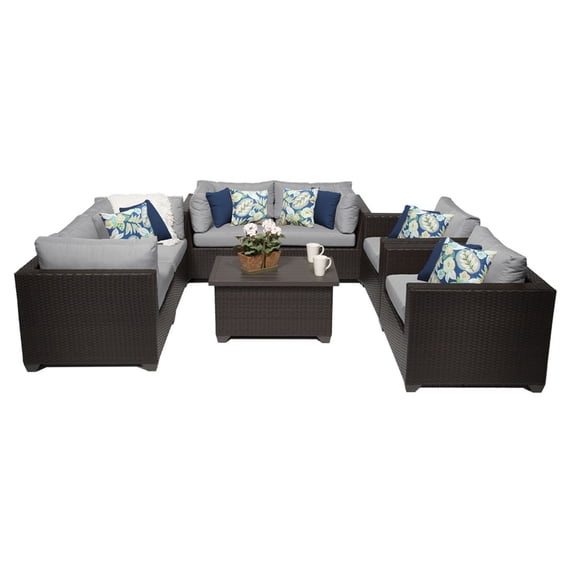 TK Classics Belle Wicker 7 Piece Patio Conversation Set with 2 Sets of Cushion Covers
