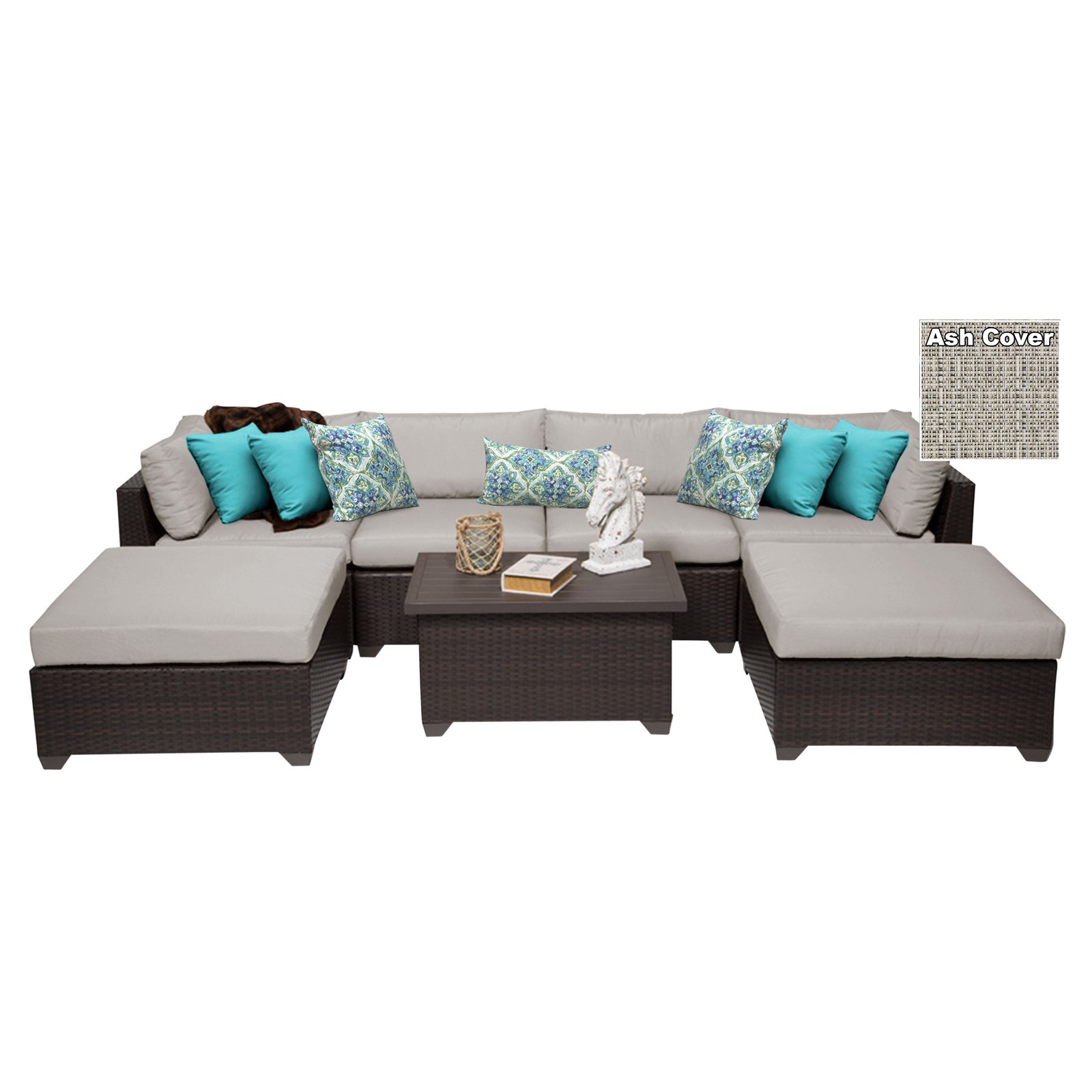 TK Classics Belle Wicker 7 Piece Patio Conversation Set with Ottoman and 2 Sets of Cushion Covers - image 1 of 2
