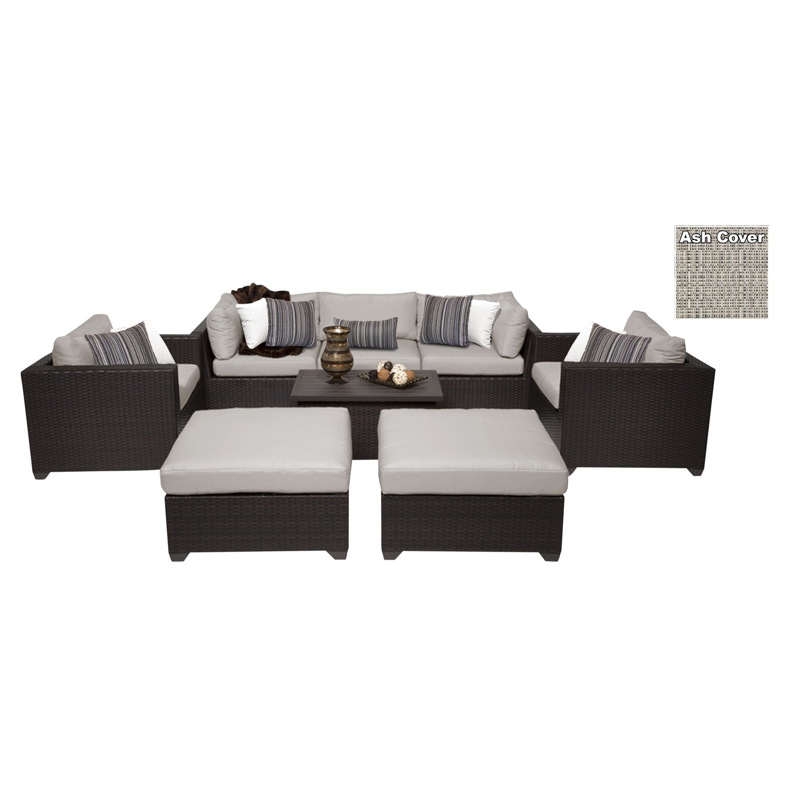 TK Classics Belle Wicker 8 Piece Patio Conversation Set with Ottoman and 2 Sets of Cushion Covers - image 1 of 2