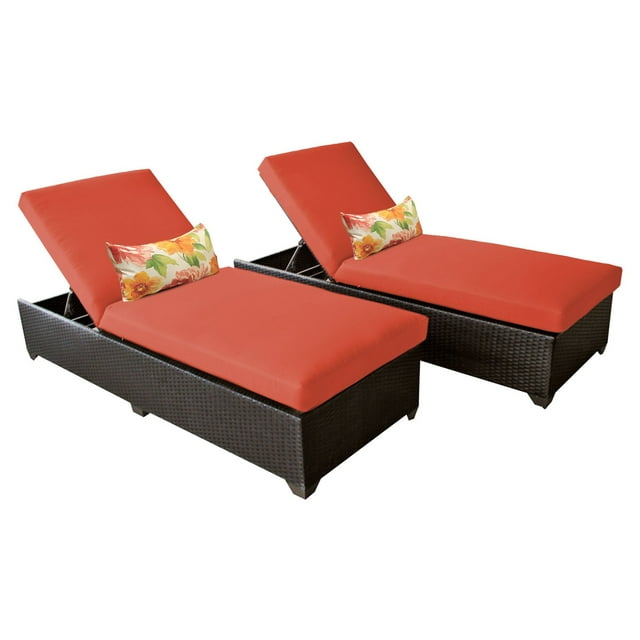 Belle Chaise Set of 2 Outdoor Wicker Patio Furniture-Color:Tangerine