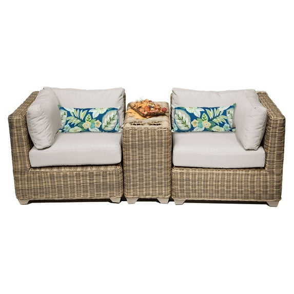 TK Classics Cape Cod Wicker 3 Piece Patio Conversation Set with 2 Sets of Cushion Covers