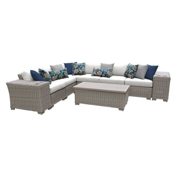 TK Classics Coast 9 Piece Wicker Patio Furniture Set with Storage Coffee Table