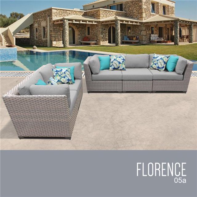 TK Classics Florence 5 Piece Outdoor Wicker Patio Furniture Set 05a