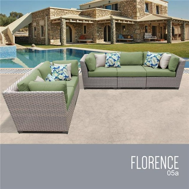 TK Classics FLORENCE-05a-CILANTRO 5 Piece Florence Outdoor Wicker Patio Furniture Set 05a&#44; Cilantro