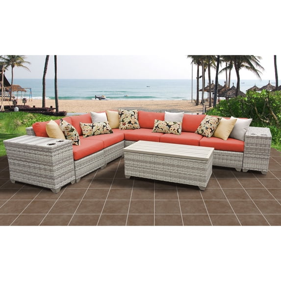 TK Classics Fairmont 9 Piece Outdoor Wicker Patio Furniture Set 09b