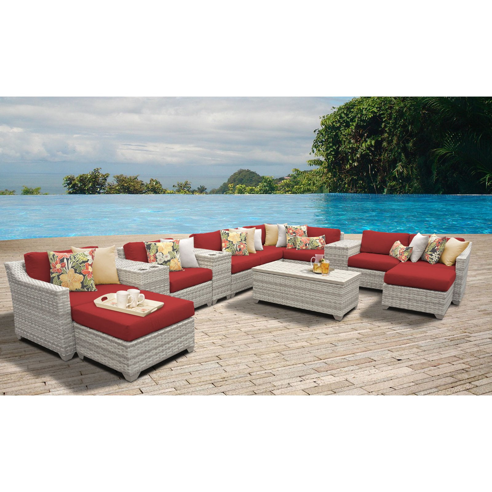 TK Classics FAIRMONT-14a-WHEAT Fairmont 14 Piece Outdoor Wicker