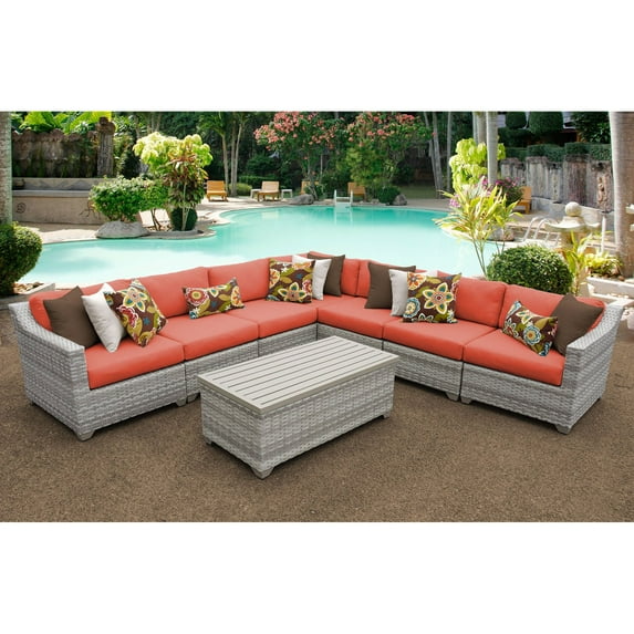TK Classics FAIRMONT-08a-TANGERINE Fairmont Outdoor Wicker Patio Furniture Set 08a, Tangerine - 8 Piece