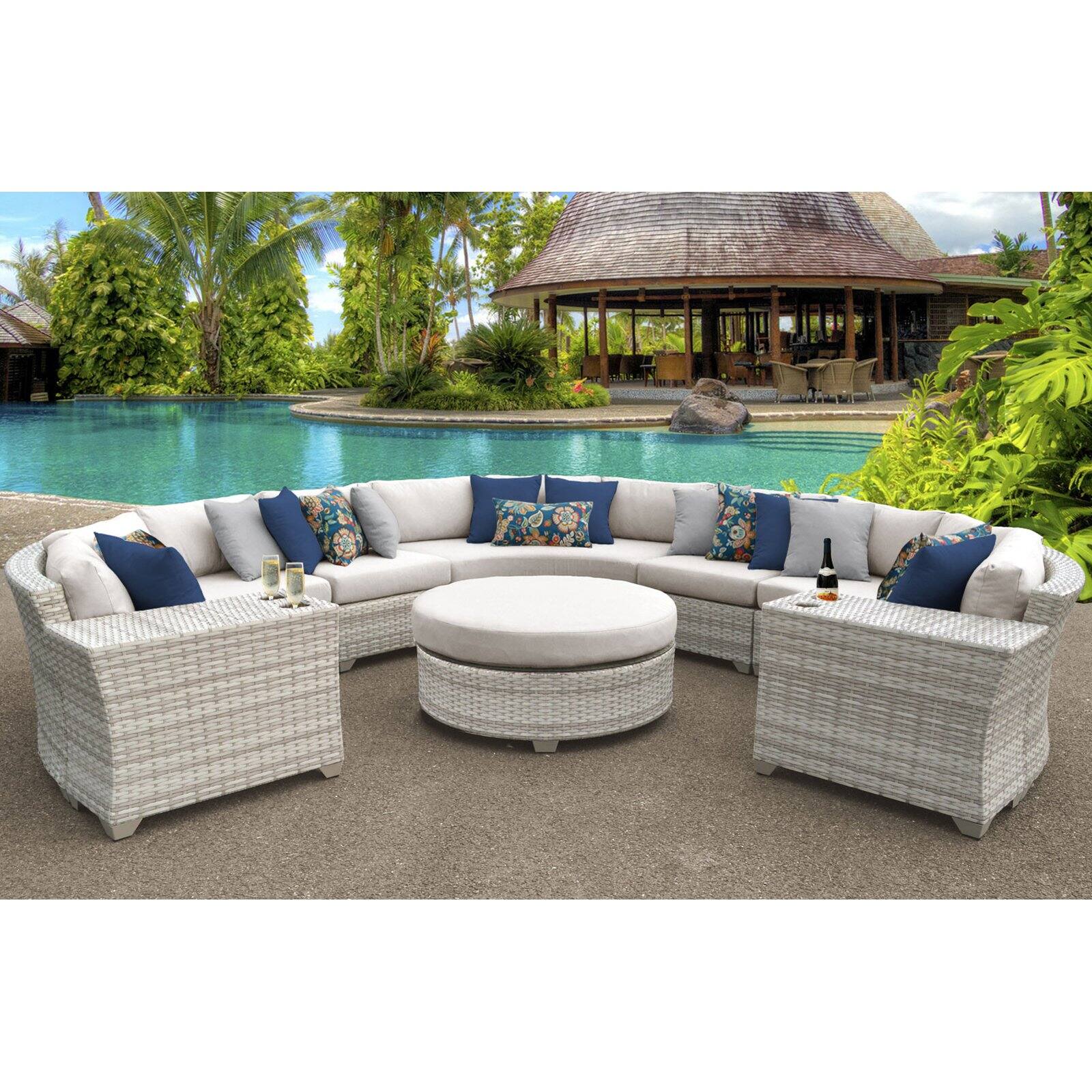 TK Classics Fairmont All-Weather Wicker 8 Piece Round Sectional Patio Conversation Set - image 1 of 2