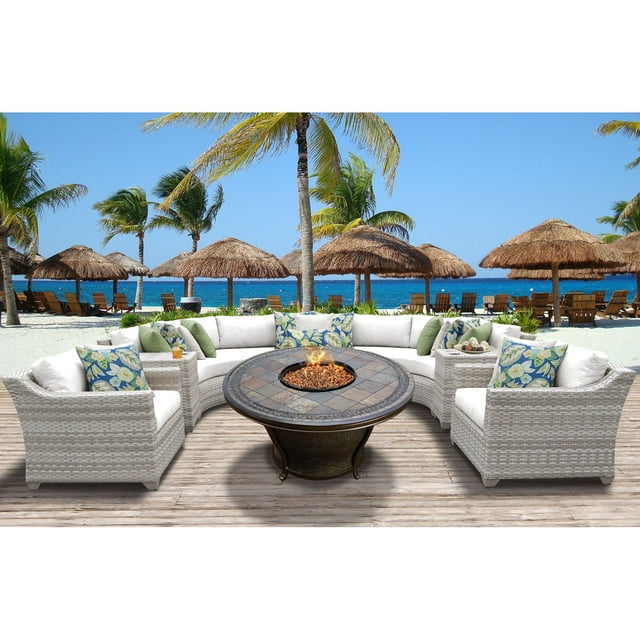 TK Classics Fairmont All-Weather Wicker 8 Piece Tempe Fire Pit Conversation Set