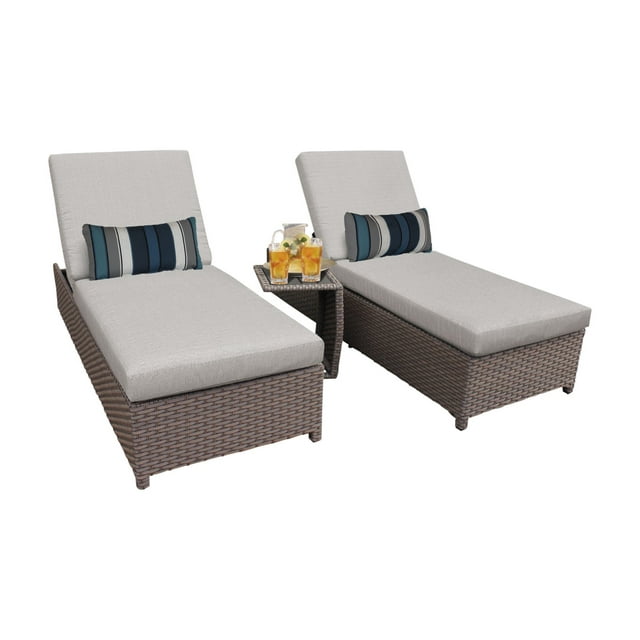 TK Classics Florence 3 Piece Wheeled Wicker Outdoor Chaise Lounge Set