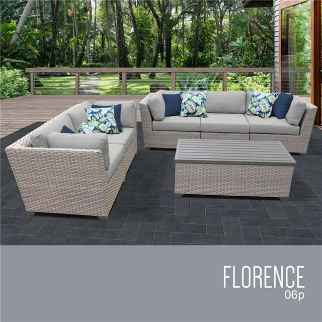 TK Classics Florence 6-Piece Wicker Patio Sofa Set in Gray