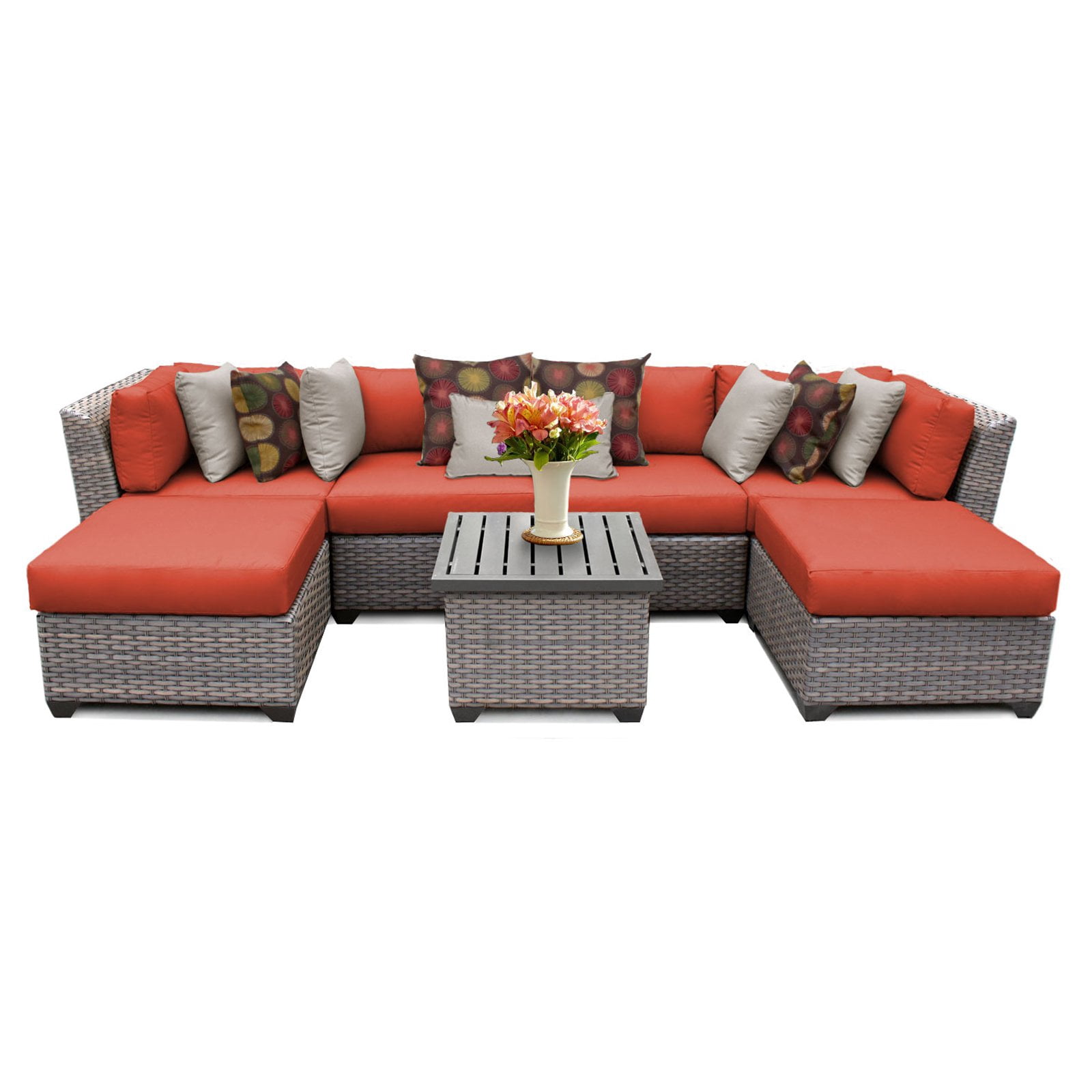 TK Classics Florence 7 Piece Outdoor Wicker Patio Furniture Set