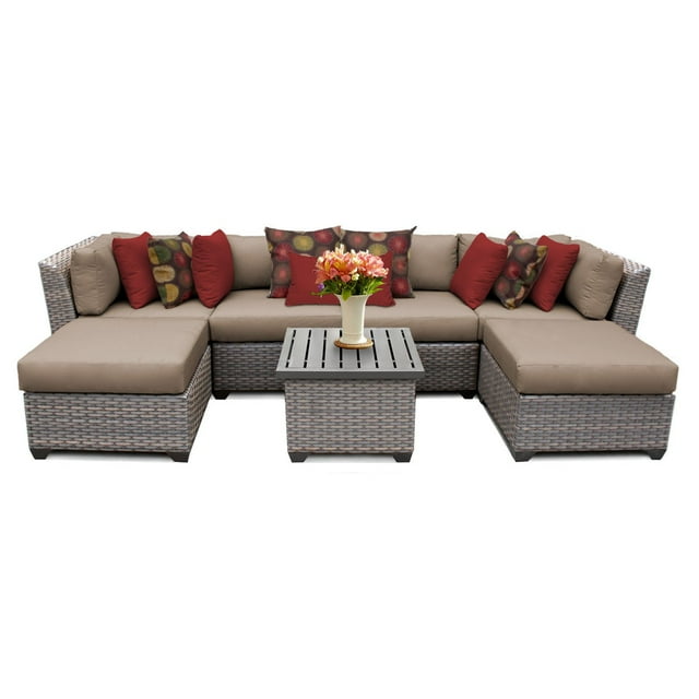 TK Classics Florence 7 Piece Outdoor Wicker Patio Furniture Set 07a