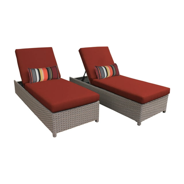 TK Classics Florence Wheeled Wicker Outdoor Chaise Lounge Chair - Set of 2