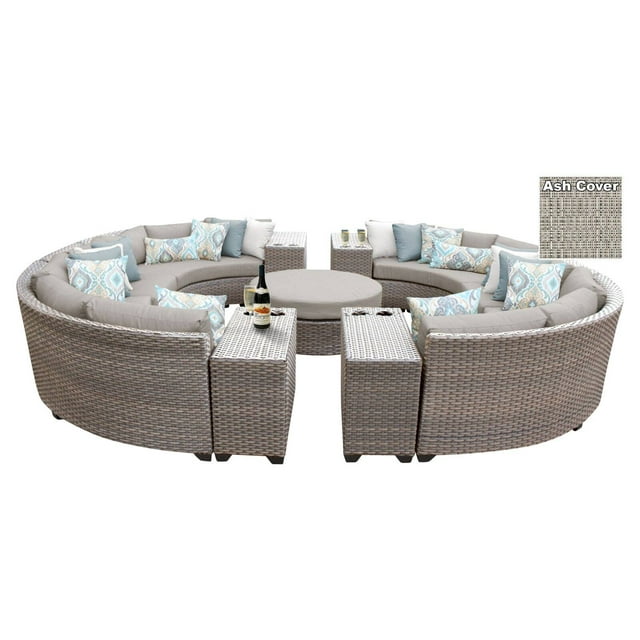 TK Classics Florence Wicker 11 Piece Patio Conversation Set with Coffee Table and 2 Sets of Cushion Covers