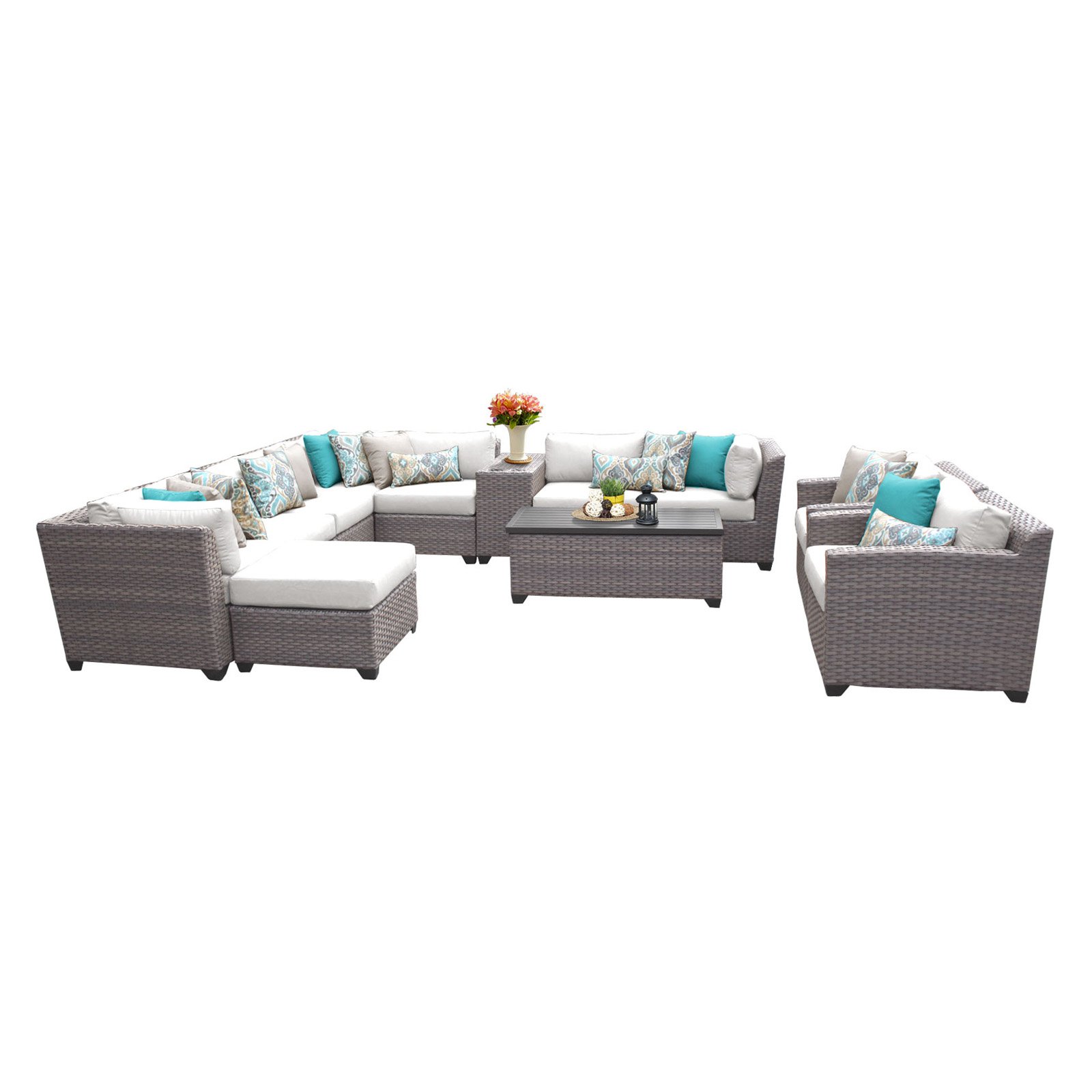 TK Classics Florence Wicker 12 Piece Patio Conversation Set with Coffee Table and 2 Sets of Cushion Covers - image 1 of 2
