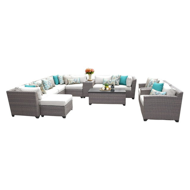 TK Classics Florence Wicker 12 Piece Patio Conversation Set with Coffee Table and 2 Sets of Cushion Covers