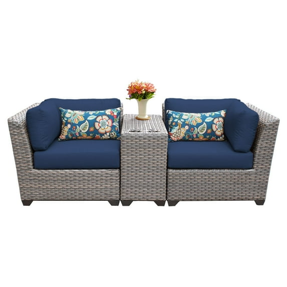 TK Classics Florence Wicker 3 Piece Patio Conversation Set with 2 Sets of Cushion Covers
