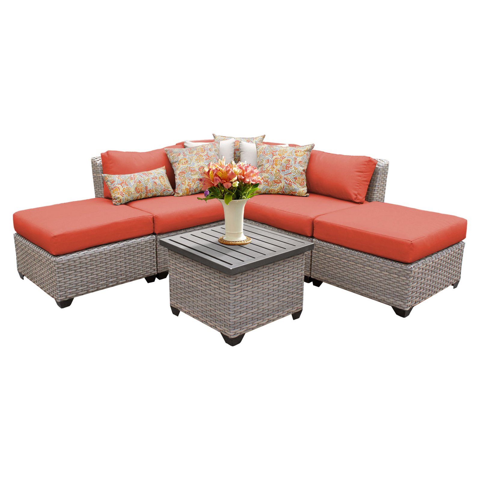 TK Classics Florence Wicker 6 Piece Patio Conversation Set with 2 Sets of Cushion Covers - image 1 of 2