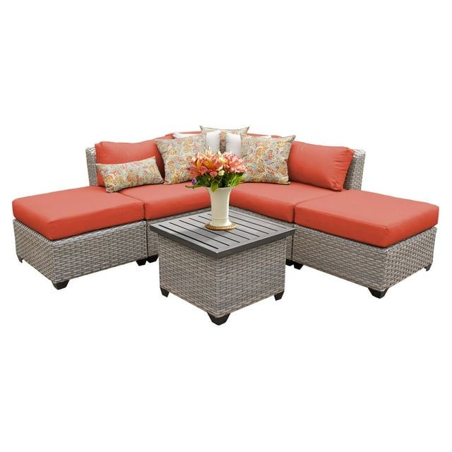 TK Classics Florence Wicker 6 Piece Patio Conversation Set with 2 Sets of Cushion Covers