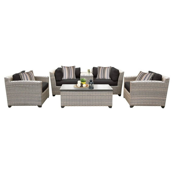 TK Classics Florence Wicker 6 Piece Patio Conversation Set with Club Chair and 2 Sets of Cushion Covers