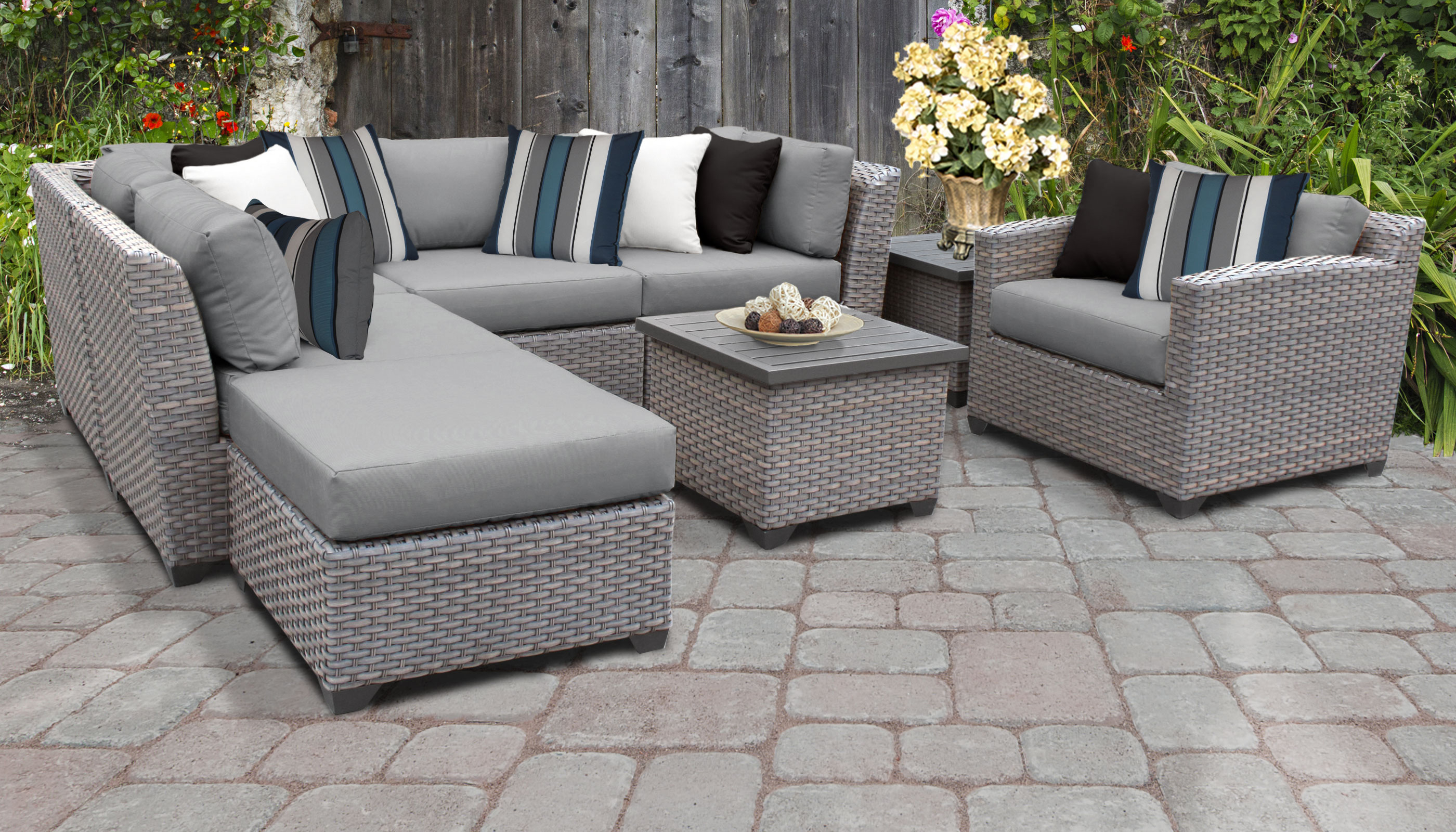 TK Classics Florence Wicker 8 Piece Patio Conversation Set with End Table and 2 Sets of Cushion Covers - image 1 of 11