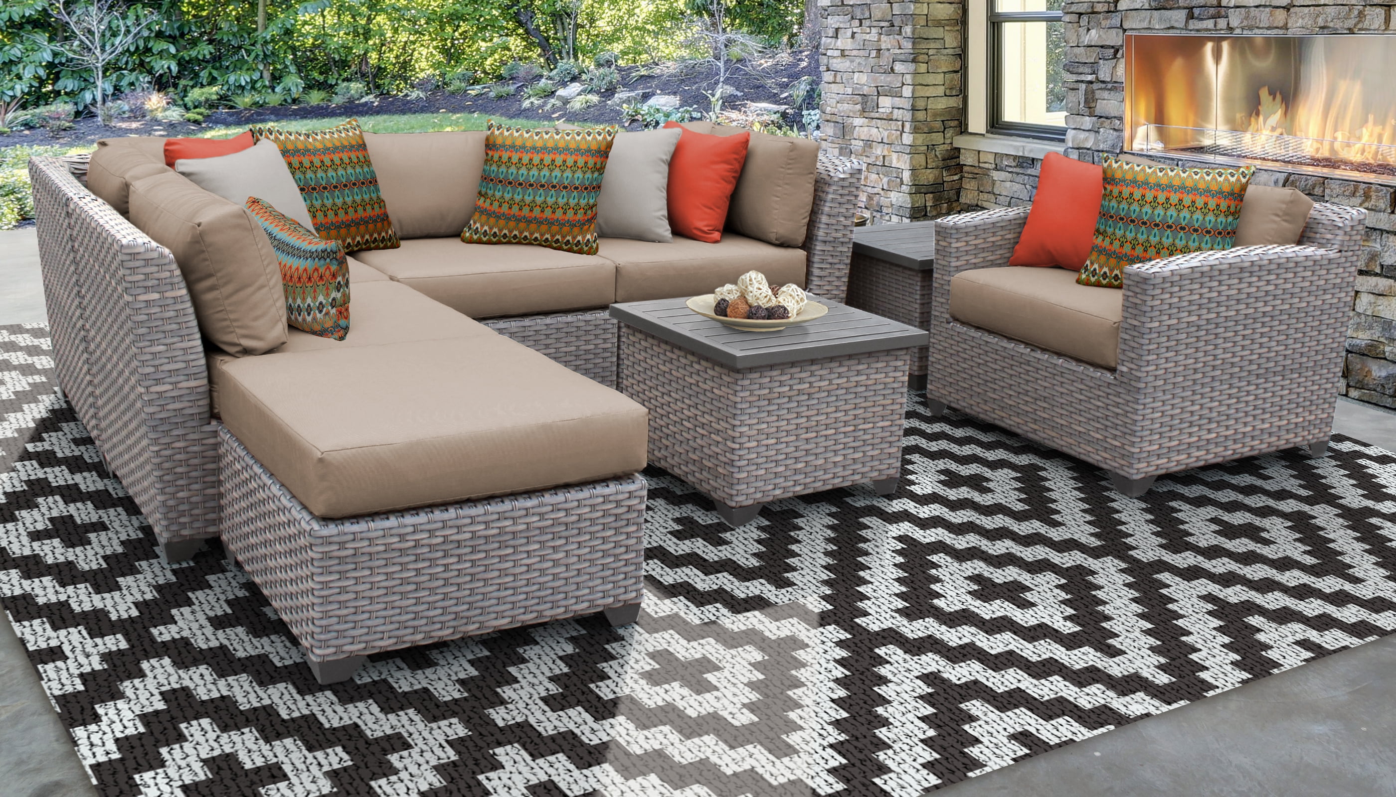 TK Classics Florence Wicker 8 Piece Patio Conversation Set with End Table and 2 Sets of Cushion Covers Walmart