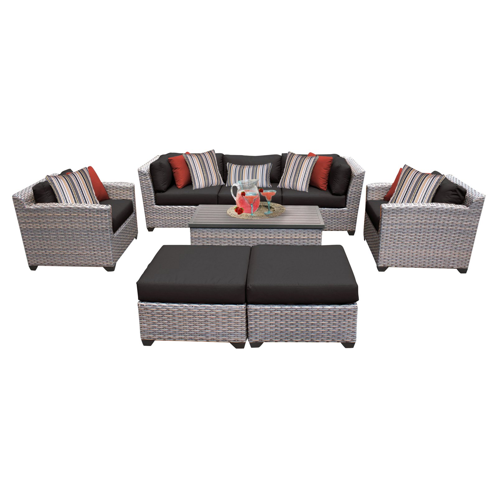 TK Classics Florence Wicker 8 Piece Patio Conversation Set with Ottoman and 2 Sets of Cushion Covers - image 1 of 2