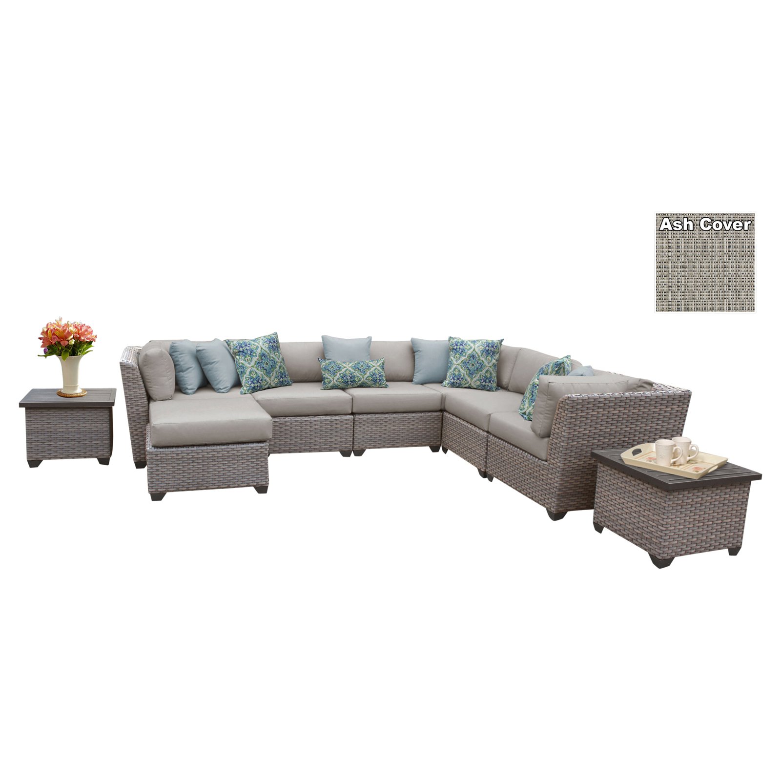 TK Classics Florence Wicker 9 Piece Patio Conversation Set with Ottoman and 2 Sets of Cushion Covers - image 1 of 2