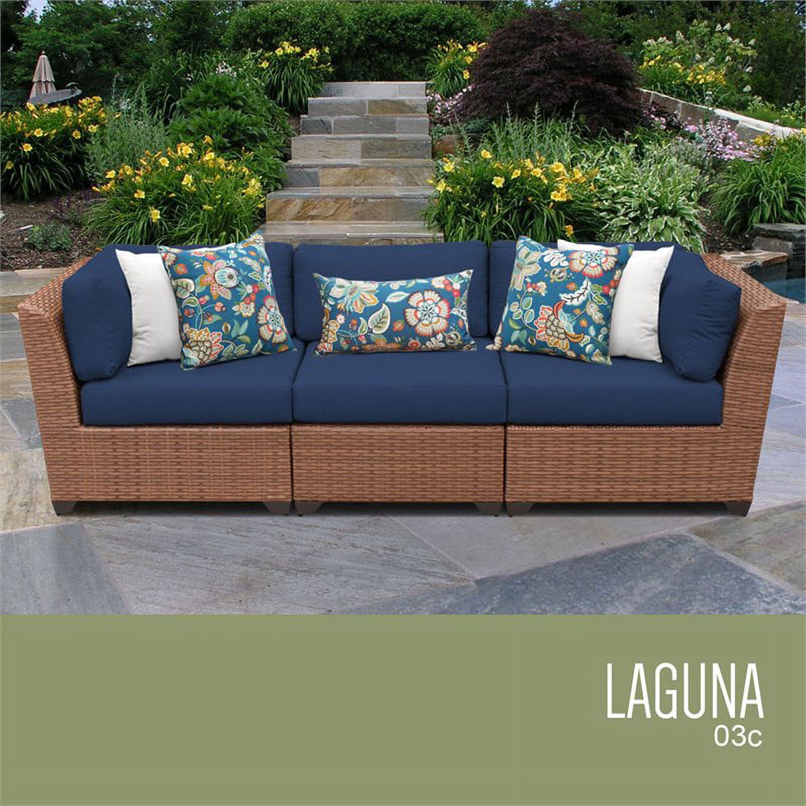 TK Classics Laguna 3-Piece Wicker Patio Sofa in Blue - image 1 of 6